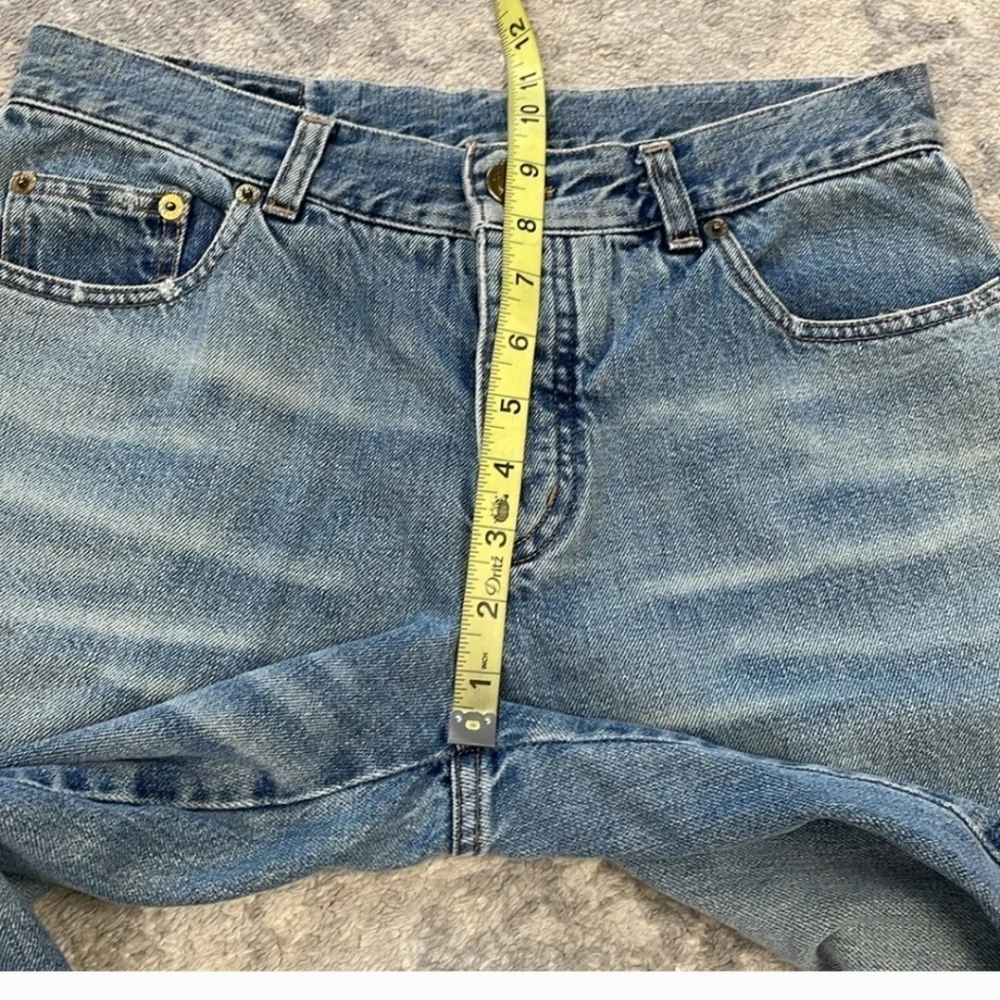 Gucci Mid Rise Tapered Straight Leg Jeans Concealed Button Fly Casual Blue